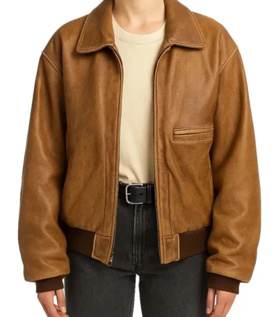 Alana Haim LA Brown Bomber Leather Jacket