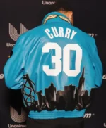 All Star Game Stephen Curry Blue Leather Jacket