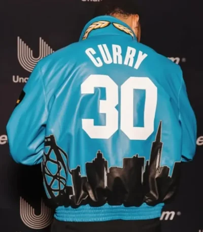 All Star Game Stephen Curry Blue Leather Jacket