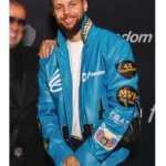 All Star Game Stephen Curry Blue Leather Jacket