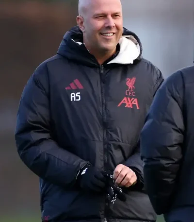 Arne Slot LFC Black Puffer Hooded Jacket