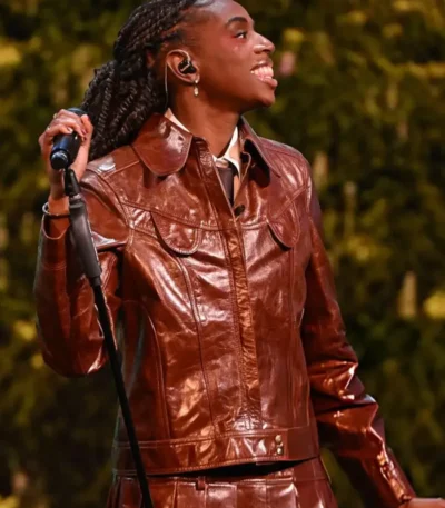 2026 BAFTA Awards Cat Burns Brown Jacket