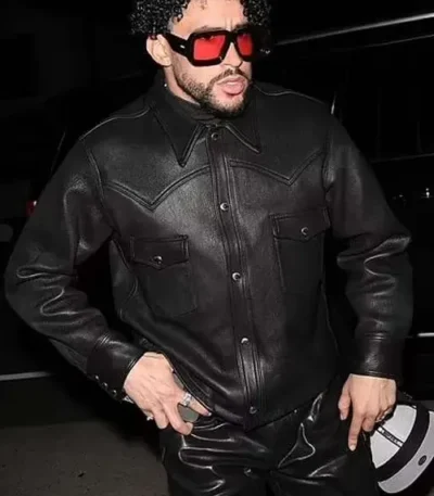 Bad Bunny Shore Bar Black Leather Jacket