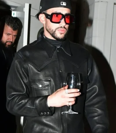 Bad Bunny Shore Bar Black Leather Jacket