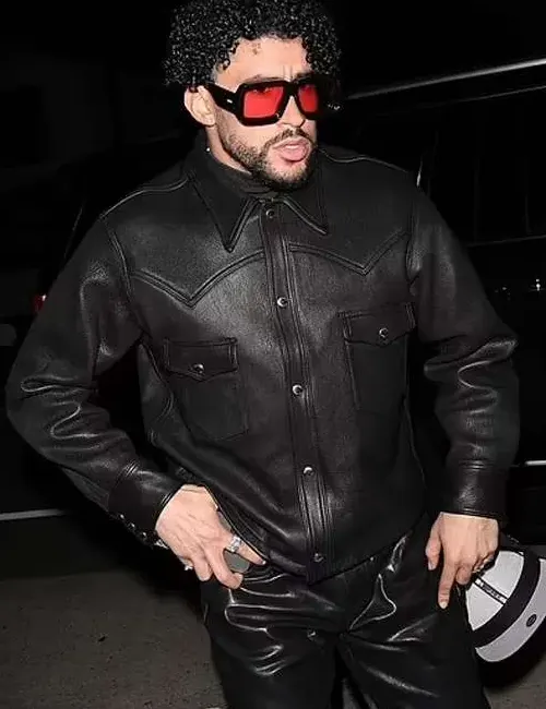 Bad Bunny Shore Bar Black Leather Jacket Bad Bunny Shore Bar Black Leather Jacket