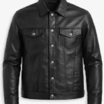 Barry Classic Black Leather Trucker Jacket