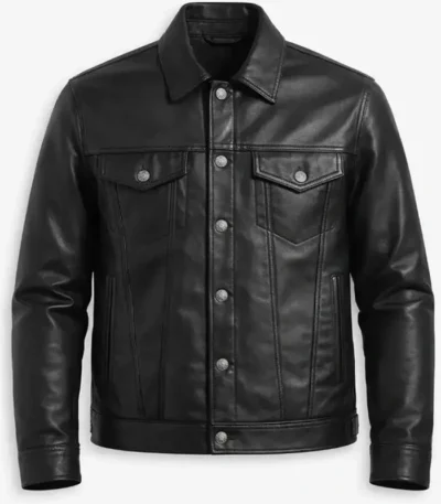 Barry Classic Black Leather Trucker Jacket