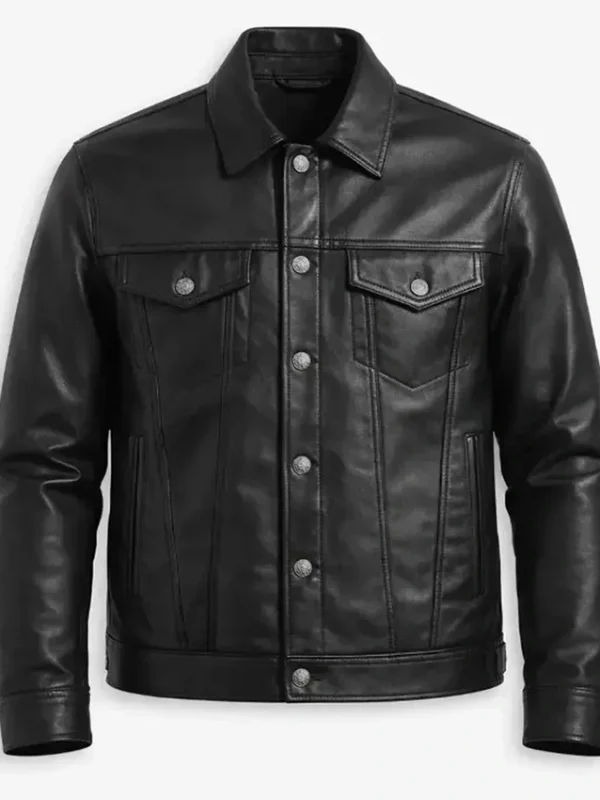 Barry Classic Black Leather Trucker Jacket