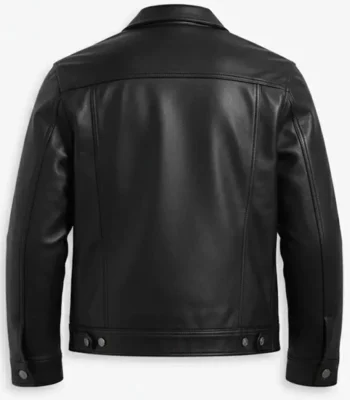 Barry Classic Black Leather Trucker Jacket