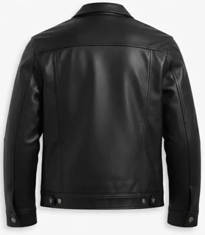 Barry Classic Black Leather Trucker Jacket