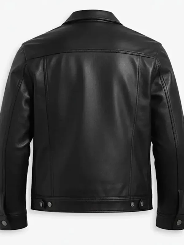 Barry Classic Black Leather Trucker Jacket