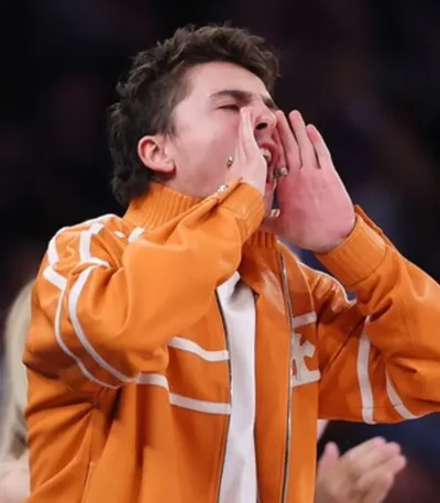 Basketball Finals Timothee Chalamet Orange Jacket