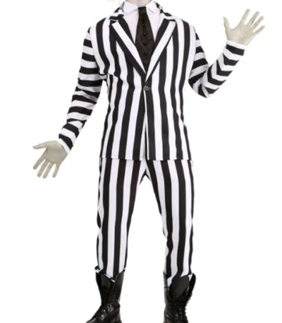 Beetlejuice Black and White Zebra Stripes Costume Suit