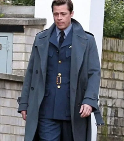 Brad Pitt Allied Long Trench Coat