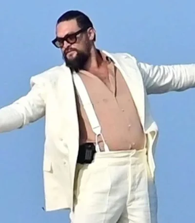 Jason Momoa In the Hand of Dante White Suit