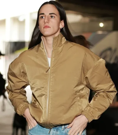 Caitlin Clark Tan Brown Bomber Jacket