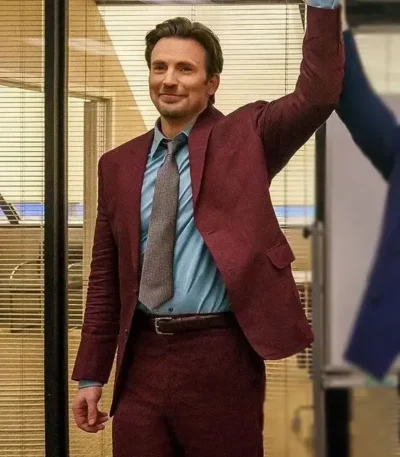 Chris Evans Pain Hustlers Maroon Suit
