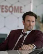Chris Evans Pain Hustlers Maroon Suit