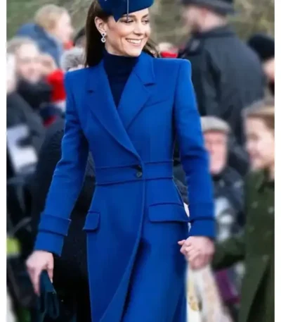 Christmas Day Service Kate Middleton Blue Coat