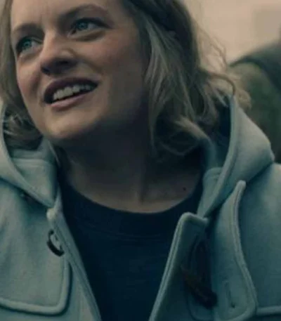 Elis­a­beth Moss The Hand­maid­’s Tale Blue Hooded Coat