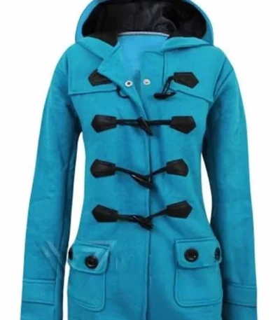 Elis­a­beth Moss The Hand­maid­’s Tale Blue Hooded Coat
