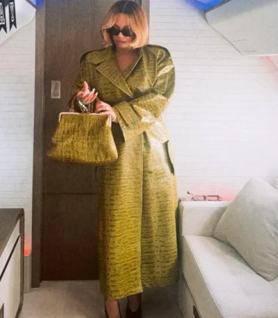2026 Beyonce Green Leather Trench Coat