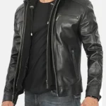 Hornard John Black Leather Jacket with Hood