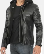 Hornard John Black Leather Jacket with Hood