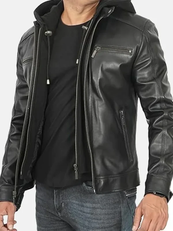 Hornard John Black Leather Jacket with Hood