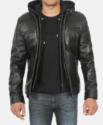 Hornard John Black Leather Jacket with Hood