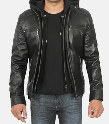 Hornard John Black Leather Jacket with Hood