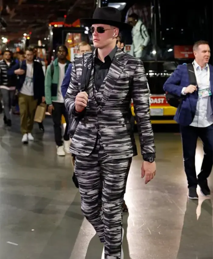 Joe Burrow Super Bowl Tiger Striped Suit Joe Burrow Super Bowl Tiger Striped Suit