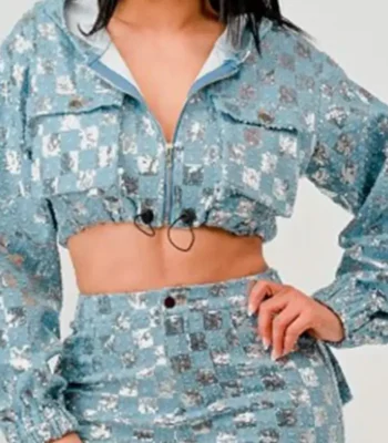 Lizze Broadway Kinda Pregnant Checkered Crop Jacket