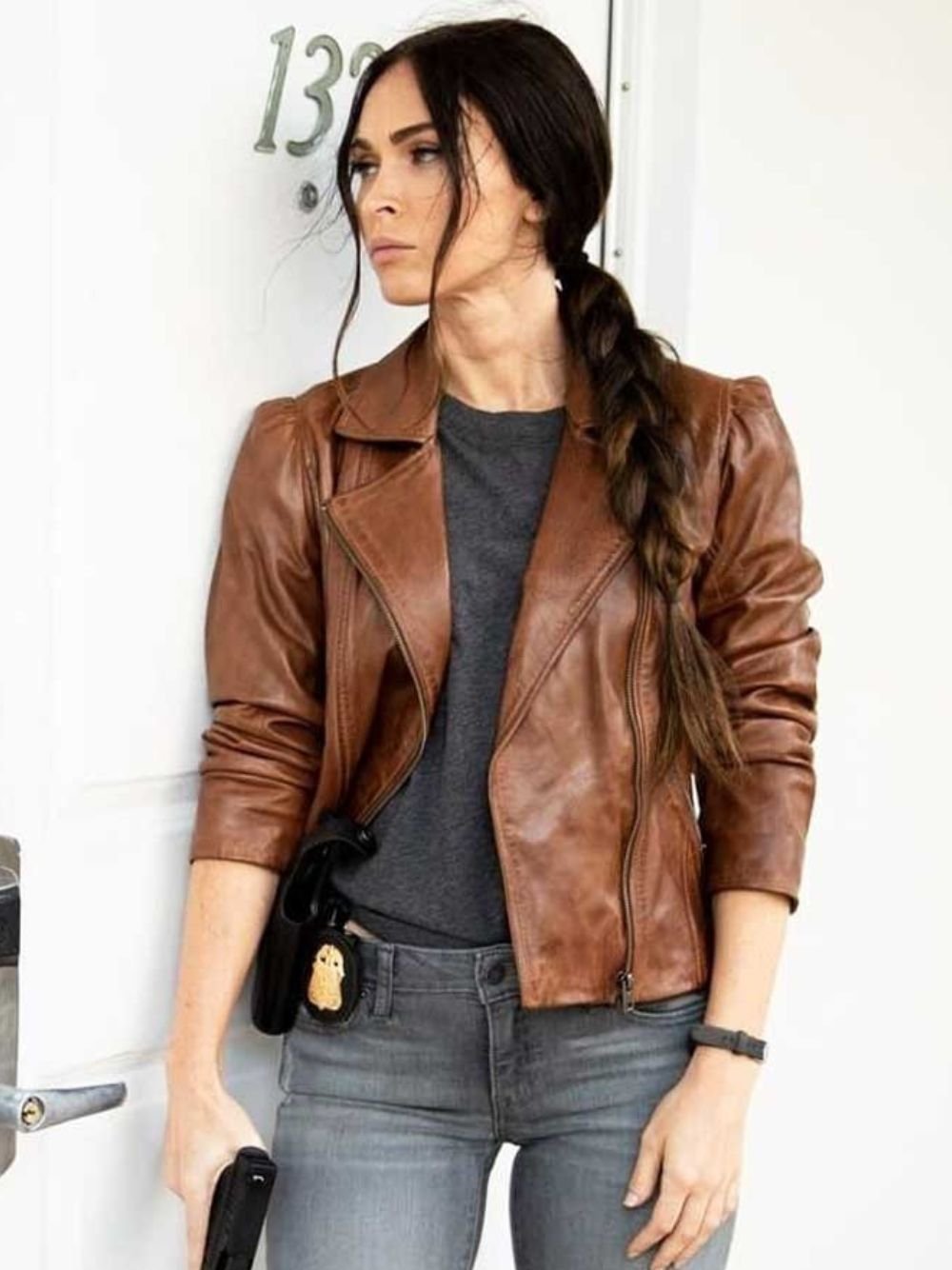 Megan Fox Midnight in the Switchgrass Leather Brown Jacket Megan Fox Midnight in the Switchgrass Leather Brown Jacket