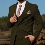 Mens 2 Piece Olive Green Wedding Suit