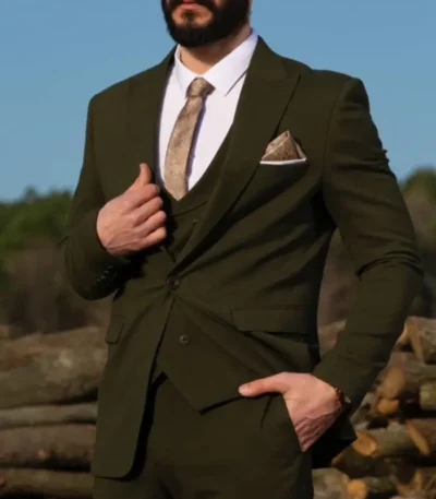 Mens 2 Piece Olive Green Wedding Suit