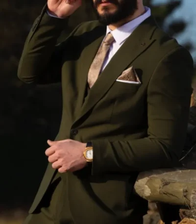 Mens 2 Piece Olive Green Wedding Suit