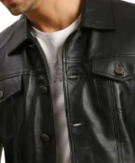 Mens Black Leather Trucker Jacket