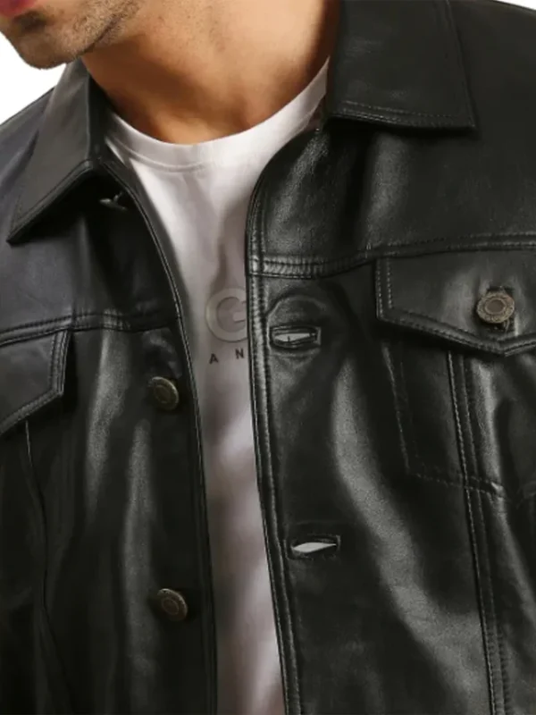 Mens Black Leather Trucker Jacket