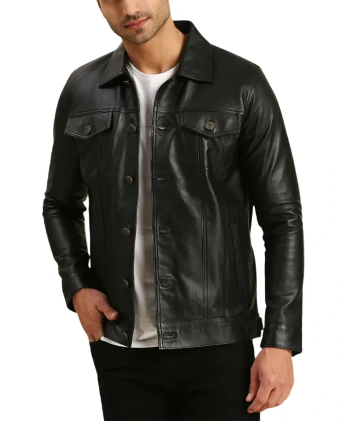 Mens Black Leather Trucker Jacket Mens Black Leather Trucker Jacket