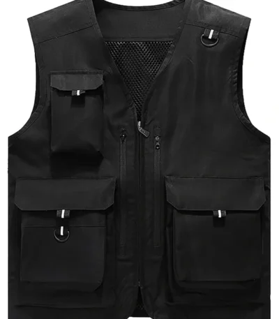 Mens Outdoors Multi-Pockets Black Cotton Vest