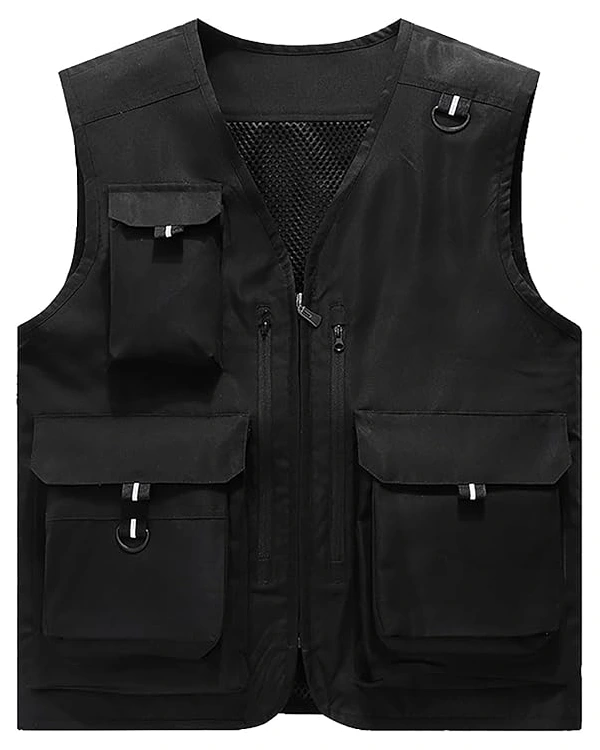 Mens Outdoors Multi-Pockets Black Cotton Vest Mens Outdoors Multi-Pockets Black Cotton Vest