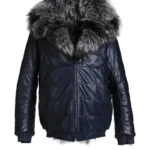 Mens Hooded Silver Fox Bomber Jacket