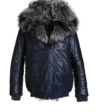 Mens Hooded Silver Fox Bomber Jacket