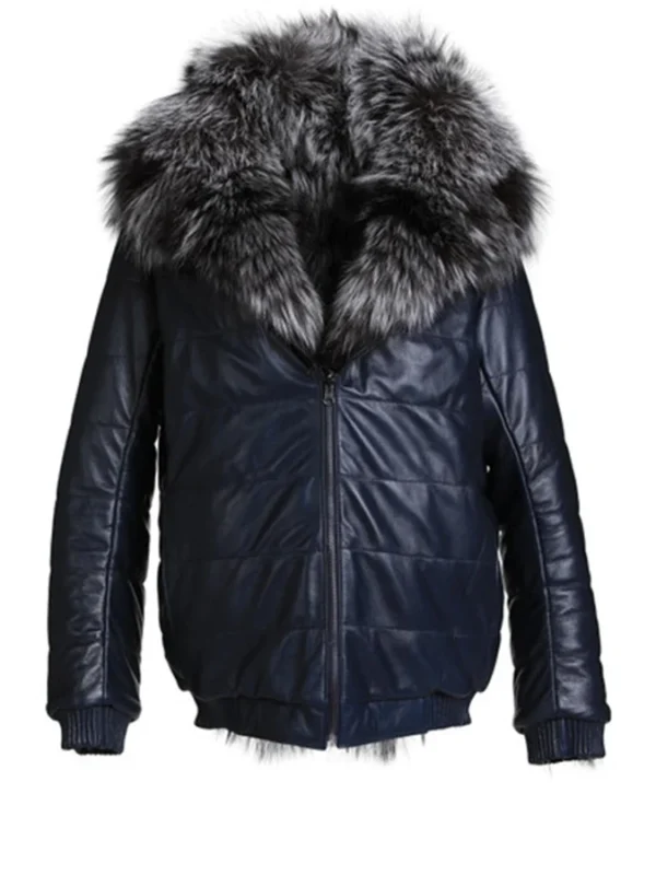 Mens Hooded Silver Fox Bomber Jacket