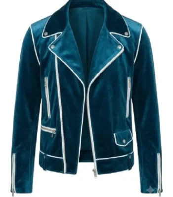 Power Ballad Nick Jonas Blue Velvet Biker Jacket