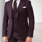 Peak Lapel 3 Piece Purple Suit For Mens