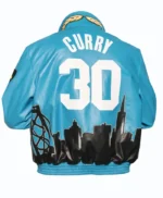 All Star Game Stephen Curry Blue Leather Jacket