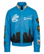 All Star Game Stephen Curry Blue Leather Jacket