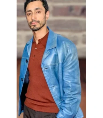 Riz Ahmed Relay Blue Distressed Leather Jacket